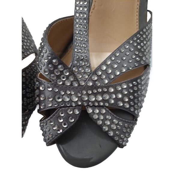 Antonio Melani Silver Rhinestone Peep Toe Strap Heels Pumps Stilettos' 10 M - Picture 7 of 8